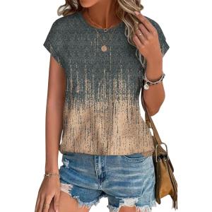 image:imageXIEERDUO Womens Tops Short Sleeve Shirts Blouses for Women Dressy Casual Cap Sleeve Tops with Curved HemVgrey Pink