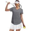 image:imageXIEERDUO Womens Workout Tops Short Sleeve Shirts Sun Protection UPF 50 Quick Dry Outfits for Hiking Running V Neck S3XL01 Grey