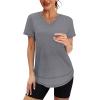 image:imageXIEERDUO Womens Workout Tops Short Sleeve Shirts Sun Protection UPF 50 Quick Dry Outfits for Hiking Running V Neck S3XL01 Grey
