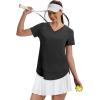 image:imageXIEERDUO Womens Workout Tops Short Sleeve Shirts Sun Protection UPF 50 Quick Dry Outfits for Hiking Running V Neck S3XL02 Black
