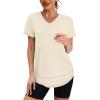 image:imageXIEERDUO Womens Workout Tops Short Sleeve Shirts Sun Protection UPF 50 Quick Dry Outfits for Hiking Running V Neck S3XL03 Apricot Cream White
