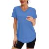 image:imageXIEERDUO Womens Workout Tops Short Sleeve Shirts Sun Protection UPF 50 Quick Dry Outfits for Hiking Running V Neck S3XL04 Blue