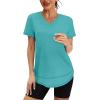 image:imageXIEERDUO Womens Workout Tops Short Sleeve Shirts Sun Protection UPF 50 Quick Dry Outfits for Hiking Running V Neck S3XL05 Aqua