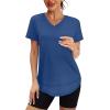 image:imageXIEERDUO Womens Workout Tops Short Sleeve Shirts Sun Protection UPF 50 Quick Dry Outfits for Hiking Running V Neck S3XL07 Dark Blue