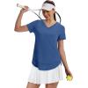 image:imageXIEERDUO Womens Workout Tops Short Sleeve Shirts Sun Protection UPF 50 Quick Dry Outfits for Hiking Running V Neck S3XL07 Dark Blue