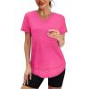 image:imageXIEERDUO Womens Workout Tops Short Sleeve Shirts Sun Protection UPF 50 Quick Dry Outfits for Hiking Running V Neck S3XL08 Hot Pink