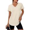 image:imageXIEERDUO Womens Workout Tops Short Sleeve Shirts Sun Protection UPF 50 Quick Dry Outfits for Hiking Running V Neck S3XL03 Apricot Cream White