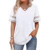 image:imageXIEERDUO Womens Summer Tops Dressy Casual Blouses for Women V Neck Short Sleeve Shirts Fashion Clothes Curved Hem FlowyA White