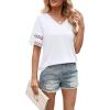 image:imageXIEERDUO Womens Summer Tops Dressy Casual Blouses for Women V Neck Short Sleeve Shirts Fashion Clothes Curved Hem FlowyA White