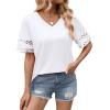image:imageXIEERDUO Womens Summer Tops Dressy Casual Blouses for Women V Neck Short Sleeve Shirts Fashion Clothes Curved Hem FlowyA White