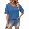 image:imageXIEERDUO Womens Summer Tops Dressy Casual Blouses for Women V Neck Short Sleeve Shirts Fashion Clothes Curved Hem FlowyBlue