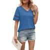 image:imageXIEERDUO Womens Summer Tops Dressy Casual Blouses for Women V Neck Short Sleeve Shirts Fashion Clothes Curved Hem FlowyBlue