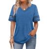 image:imageXIEERDUO Womens Summer Tops Dressy Casual Blouses for Women V Neck Short Sleeve Shirts Fashion Clothes Curved Hem FlowyBlue