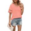 image:imageXIEERDUO Womens Summer Tops Dressy Casual Blouses for Women V Neck Short Sleeve Shirts Fashion Clothes Curved Hem FlowyCoral