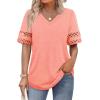 image:imageXIEERDUO Womens Summer Tops Dressy Casual Blouses for Women V Neck Short Sleeve Shirts Fashion Clothes Curved Hem FlowyCoral