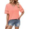 image:imageXIEERDUO Womens Summer Tops Dressy Casual Blouses for Women V Neck Short Sleeve Shirts Fashion Clothes Curved Hem FlowyCoral