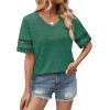 image:imageXIEERDUO Womens Summer Tops Dressy Casual Blouses for Women V Neck Short Sleeve Shirts Fashion Clothes Curved Hem FlowyGreen