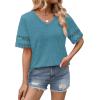 image:imageXIEERDUO Womens Summer Tops Dressy Casual Blouses for Women V Neck Short Sleeve Shirts Fashion Clothes Curved Hem FlowyTurquoise