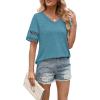 image:imageXIEERDUO Womens Summer Tops Dressy Casual Blouses for Women V Neck Short Sleeve Shirts Fashion Clothes Curved Hem FlowyTurquoise