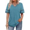 image:imageXIEERDUO Womens Summer Tops Dressy Casual Blouses for Women V Neck Short Sleeve Shirts Fashion Clothes Curved Hem FlowyTurquoise