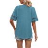 image:imageXIEERDUO Womens Summer Tops Dressy Casual Blouses for Women V Neck Short Sleeve Shirts Fashion Clothes Curved Hem FlowyTurquoise