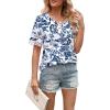 image:imageXIEERDUO Womens Summer Tops Dressy Casual Blouses for Women V Neck Short Sleeve Shirts Fashion Clothes Curved Hem FlowyZ Printed White