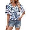 image:imageXIEERDUO Womens Summer Tops Dressy Casual Blouses for Women V Neck Short Sleeve Shirts Fashion Clothes Curved Hem FlowyZ Printed White