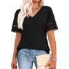 image:imageXIEERDUO Womens Summer Tops Dressy Casual Blouses for Women V Neck Short Sleeve Shirts Fashion Clothes Curved Hem FlowyBlack