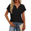 image:imageWomens Tops Dressy Casual V Neck Rolled Sleeve T Shirts Fashion Clothing Business Casual Outfits Beach Vacation ClothesAblack
