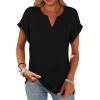 image:imageWomens Tops Dressy Casual V Neck Rolled Sleeve T Shirts Fashion Clothing Business Casual Outfits Beach Vacation ClothesAblack