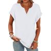 image:imageWomens Tops Dressy Casual V Neck Rolled Sleeve T Shirts Fashion Clothing Business Casual Outfits Beach Vacation ClothesBwhite
