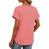 image:imageWomens Tops Dressy Casual V Neck Rolled Sleeve T Shirts Fashion Clothing Business Casual Outfits Beach Vacation ClothesCcoral