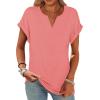 image:imageWomens Tops Dressy Casual V Neck Rolled Sleeve T Shirts Fashion Clothing Business Casual Outfits Beach Vacation ClothesCcoral