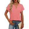 image:imageWomens Tops Dressy Casual V Neck Rolled Sleeve T Shirts Fashion Clothing Business Casual Outfits Beach Vacation ClothesCcoral