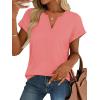 image:imageWomens Tops Dressy Casual V Neck Rolled Sleeve T Shirts Fashion Clothing Business Casual Outfits Beach Vacation ClothesCcoral