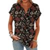 image:imageWomens Tops Dressy Casual V Neck Rolled Sleeve T Shirts Fashion Clothing Business Casual Outfits Beach Vacation ClothesDblack Floral