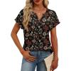 image:imageWomens Tops Dressy Casual V Neck Rolled Sleeve T Shirts Fashion Clothing Business Casual Outfits Beach Vacation ClothesDblack Floral