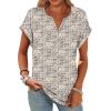 image:imageWomens Tops Dressy Casual V Neck Rolled Sleeve T Shirts Fashion Clothing Business Casual Outfits Beach Vacation ClothesEbeige Print