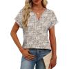 image:imageWomens Tops Dressy Casual V Neck Rolled Sleeve T Shirts Fashion Clothing Business Casual Outfits Beach Vacation ClothesEbeige Print