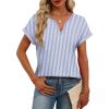 image:imageWomens Tops Dressy Casual V Neck Rolled Sleeve T Shirts Fashion Clothing Business Casual Outfits Beach Vacation ClothesFblue Stripe