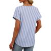 image:imageWomens Tops Dressy Casual V Neck Rolled Sleeve T Shirts Fashion Clothing Business Casual Outfits Beach Vacation ClothesFblue Stripe