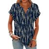 image:imageWomens Tops Dressy Casual V Neck Rolled Sleeve T Shirts Fashion Clothing Business Casual Outfits Beach Vacation ClothesGnavy Print
