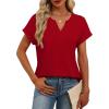 image:imageWomens Tops Dressy Casual V Neck Rolled Sleeve T Shirts Fashion Clothing Business Casual Outfits Beach Vacation ClothesHred