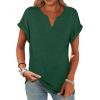 image:imageWomens Tops Dressy Casual V Neck Rolled Sleeve T Shirts Fashion Clothing Business Casual Outfits Beach Vacation ClothesIgreen