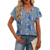 image:imageWomens Tops Dressy Casual V Neck Rolled Sleeve T Shirts Fashion Clothing Business Casual Outfits Beach Vacation ClothesJblue Purple Pattern