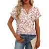 image:imageWomens Tops Dressy Casual V Neck Rolled Sleeve T Shirts Fashion Clothing Business Casual Outfits Beach Vacation ClothesLpink Print