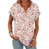 image:imageWomens Tops Dressy Casual V Neck Rolled Sleeve T Shirts Fashion Clothing Business Casual Outfits Beach Vacation ClothesLpink Print