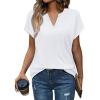 image:imageWomens Tops Dressy Casual V Neck Rolled Sleeve T Shirts Fashion Clothing Business Casual Outfits Beach Vacation ClothesBwhite