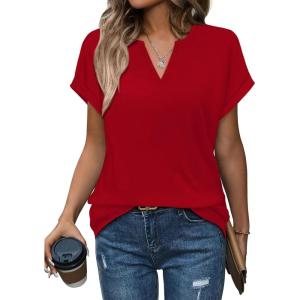 image:imageWomens Tops Dressy Casual V Neck Rolled Sleeve T Shirts Fashion Clothing Business Casual Outfits Beach Vacation ClothesHred