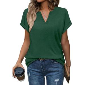 image:imageWomens Tops Dressy Casual V Neck Rolled Sleeve T Shirts Fashion Clothing Business Casual Outfits Beach Vacation ClothesIgreen